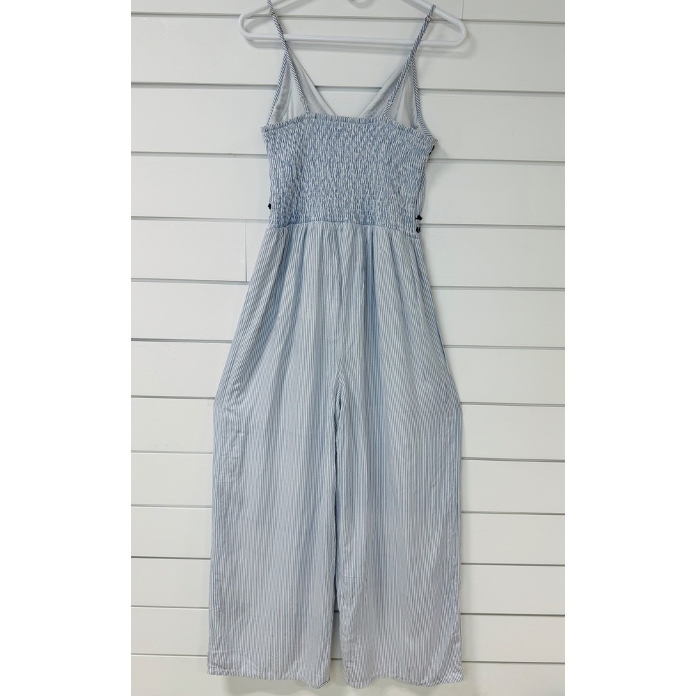 Japna Womens Blue White Striped Embroidered Wide Leg Jumpsuit Medium NWT - Picture 3 of 8